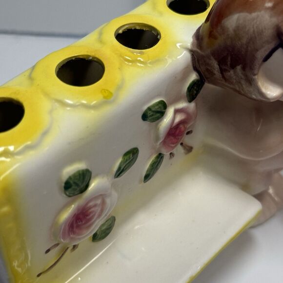 Vintage Kitsch Retro Ceramic Little Girl Toothbrush Or Makeup Brush Holder - Picture 8 of 8